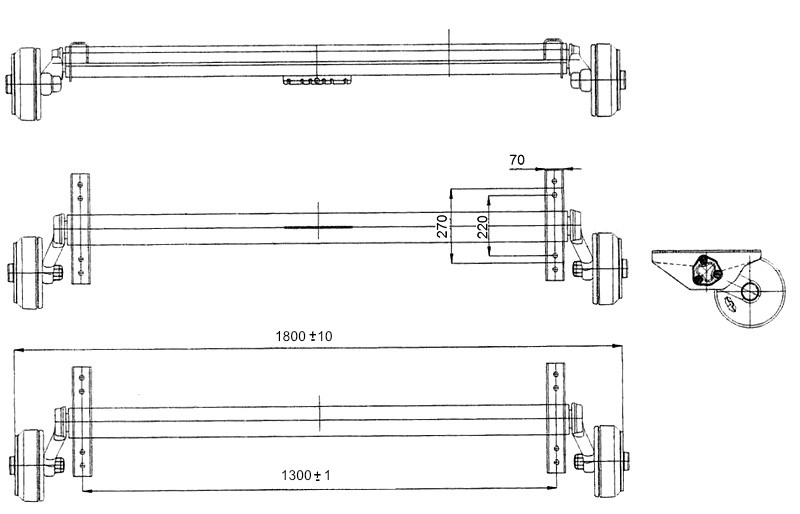 Náprava AL-KO Plus B 1800-9 (1800 kg) a=1300 mm, 112x5, zesílené patky