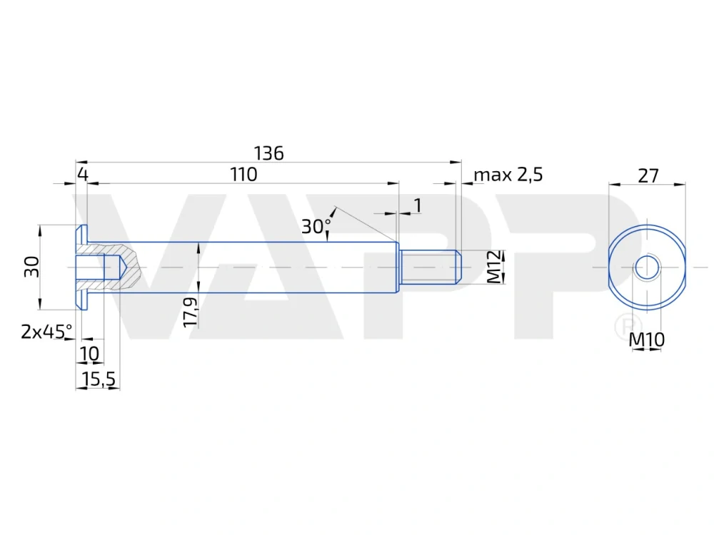 Čep páky ruční brzdy KNOTT KR 20, 110 mm