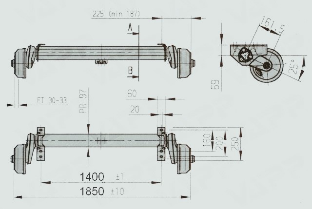 Náprava AL-KO Compact B 1200-6 (1350 kg) a=1400 mm, c=1850 mm, 2051, 112x5
