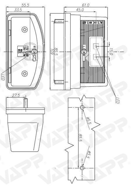 Osvětlení SPZ (registrační značky) LED červené velké WAS 247 (12-24V)