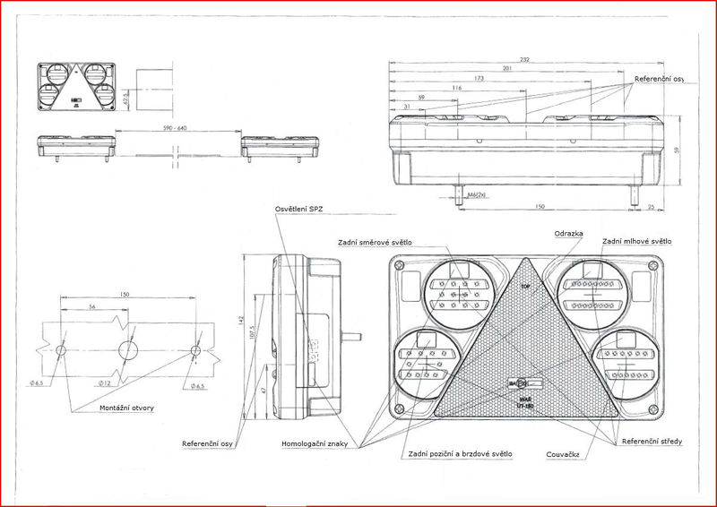 Svítilna WAS W70DP/392 sdružená LED 12-24V, P-BL/BR/KO/ML/CO