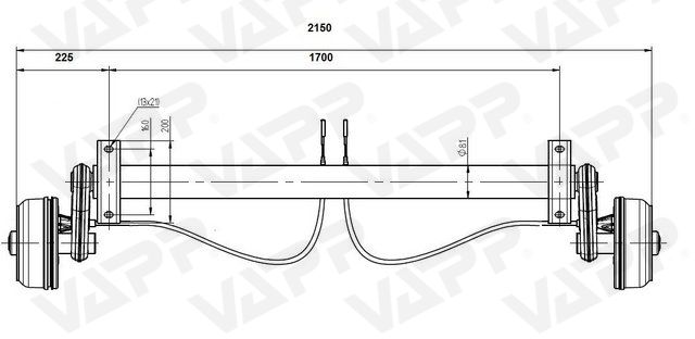 Náprava KNOTT GB 13 (1350 kg) b=1700mm Wasser 200x50 (112x5) navářky pro tlumiče