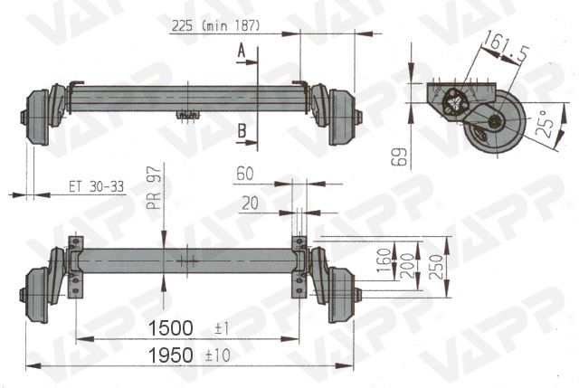 Náprava AL-KO Plus B 1200-6 (1350 kg) a=1500 mm, 112x5