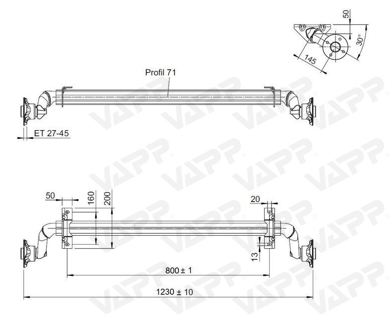 Náprava AL-KO Plus Optima UBR 700-5 (750kg), a=800mm, 100x4