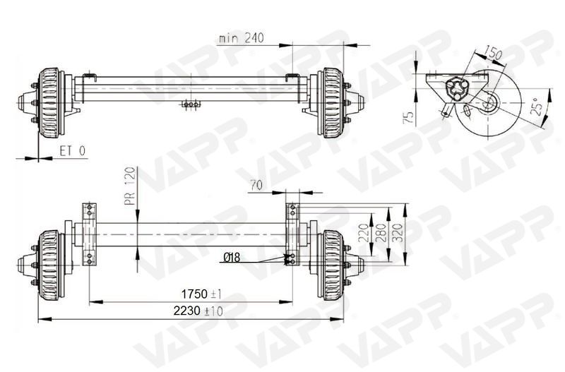 Náprava AL-KO B 3500 Standard (3500 kg) a=1750 mm, 3081