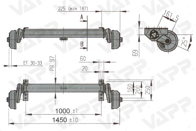 Náprava AL-KO Plus B 1200-6 (1350 kg) a=1000 mm, 112x5