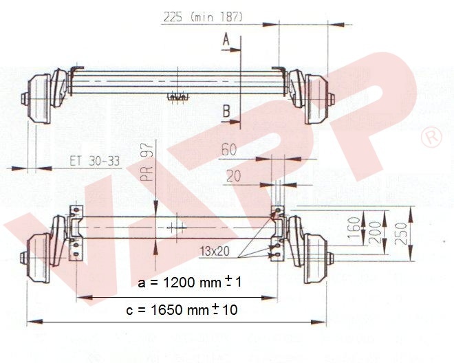 Náprava AL-KO Plus B 1200-6 (1350 kg) a=1200 mm, 112x5