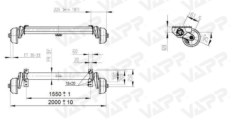 Náprava AL-KO Plus B 1200-6 (1350 kg) a=1550 mm, 112x5