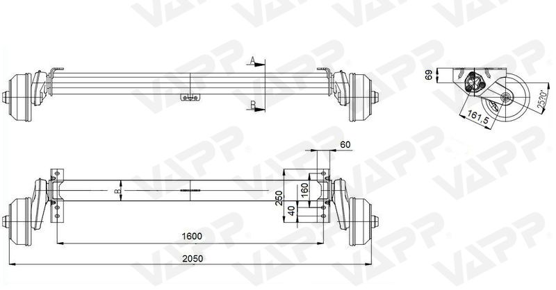 Náprava AL-KO Plus B 1200-6 (1350 kg) a=1600 mm, 112x5