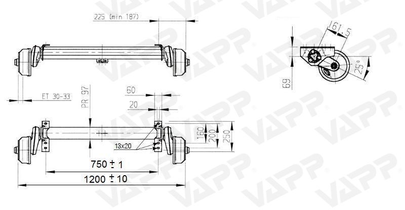 Náprava AL-KO Plus B 1200-6 (1350 kg) a=750 mm, 112x5