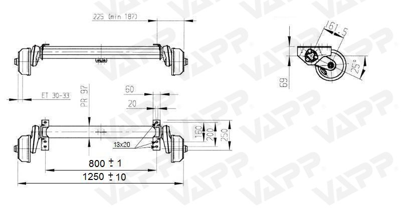 Náprava AL-KO Plus B 1200-6 (1350 kg) a=800 mm, 112x5