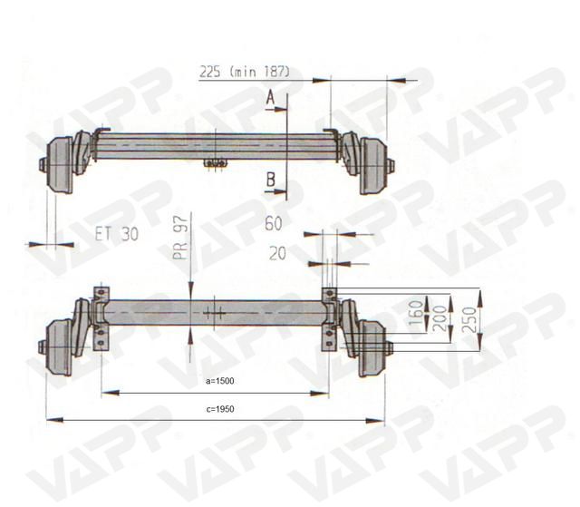 Náprava AL-KO Plus B 1600-3 (1500 kg) a=1500 mm, 112x5