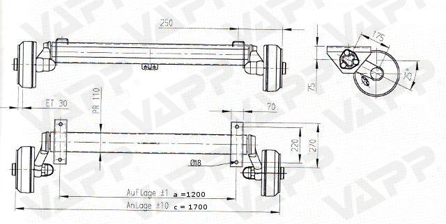 Náprava AL-KO Plus B 1800-9 (1800 kg) a=1200 mm, 112x5