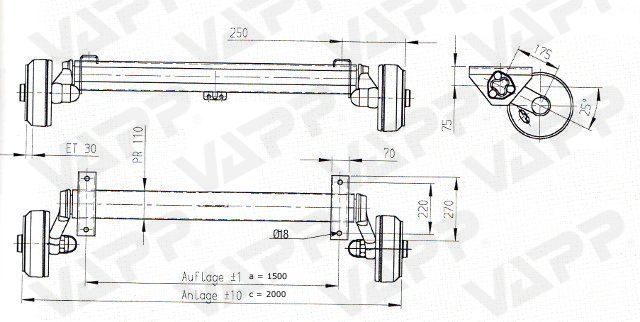 Náprava AL-KO Plus B 1800-9 (1800 kg) a=1500 mm, 112x5