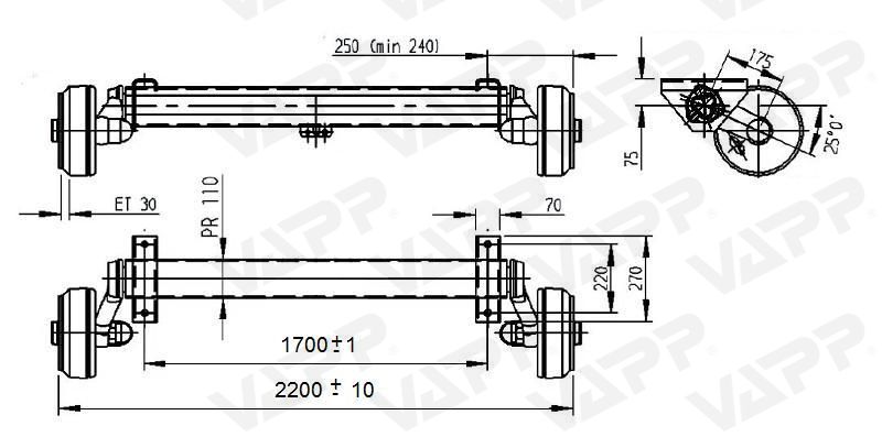 Náprava AL-KO Plus B 1800-9 (1800 kg) a=1700 mm, 112x5