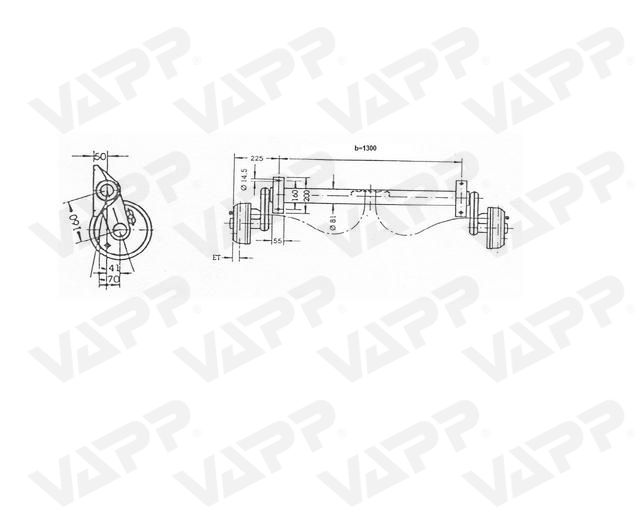 Náprava KNOTT GB 8 (850 kg) b=1300 mm 200x50 (100x4)