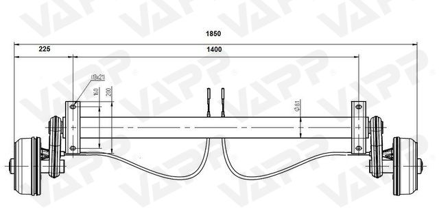 Náprava KNOTT GB 8 (850 kg) b=1400 mm 200x50 (100x4)