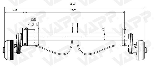 Náprava KNOTT GB 10 (1000 kg) b=1600 mm 200x50 (100x4)