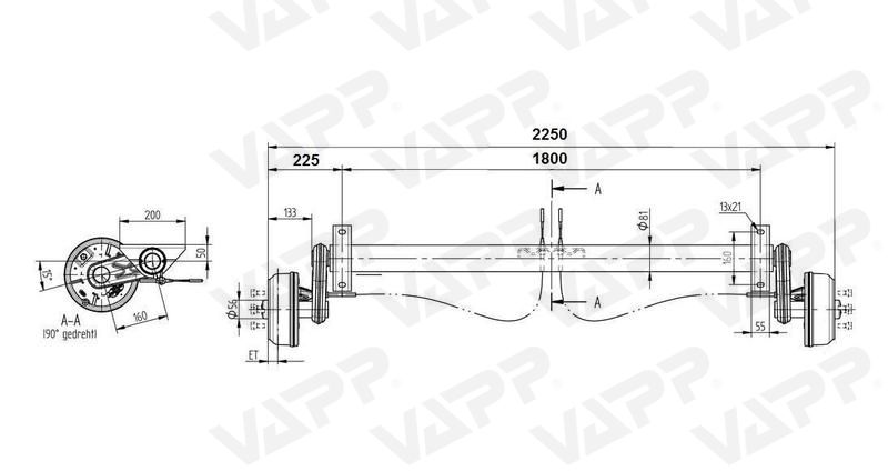 Náprava KNOTT GB 10 (1000 kg) b=1800 mm 200x50 (100x4)
