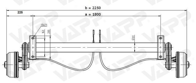 Náprava KNOTT GB 13 (1350 kg) b=1800 mm Wasser 200x50 (112x5)