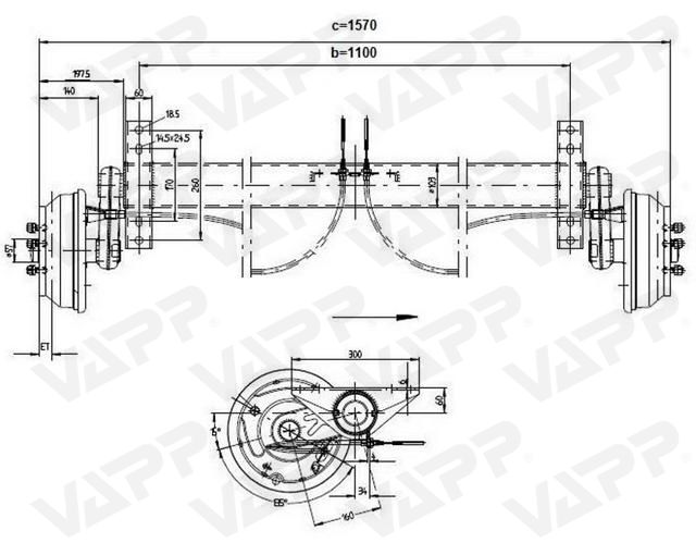 Náprava KNOTT GB 15 (1500 kg) b=1100 mm 250x40 (112x5)