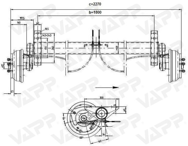 Náprava KNOTT GB 15 (1500 kg) b=1800 mm 250x40 (112x5)