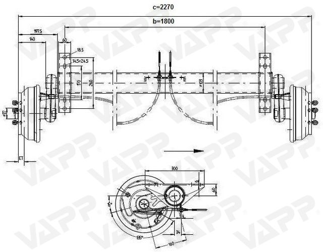 Náprava KNOTT GB 18 (1800 kg) b=1800 mm 250x40 (112x5)