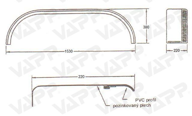 Blatník tandemový kombi š220 mm/d1530 mm s gumovým lemem (2.jakost)