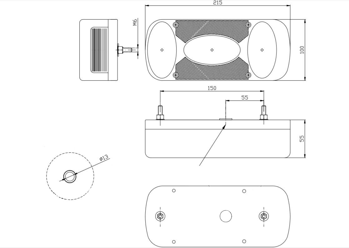 Svítilna Fristom MD-036 sdružená, P-BL/BR/KO/CO/RZ (bez žárovek), průchodka