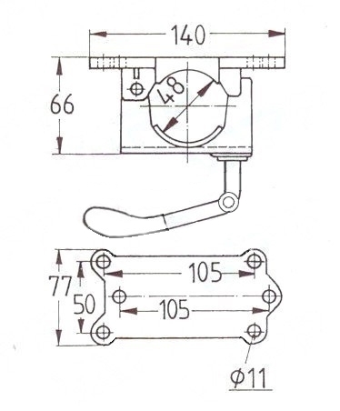 Držák opěrného kolečka 48 mm, litina, sklopná klička, KNOTT - NOVINKA