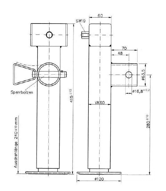 Opěrná noha SF 60/19/265 KNOTT (bez příruby) - NOVINKA