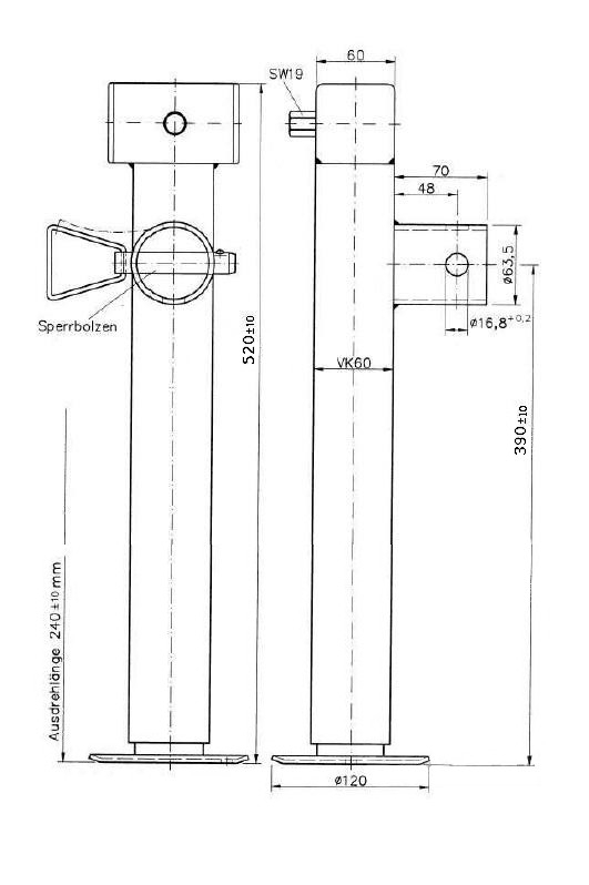 Opěrná noha SF 60/19/390 KNOTT (bez příruby) - NOVINKA