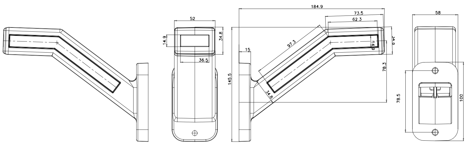 Svítilna doplňková obrysová LED WAS W168.1, 12-24V, pravá, neon ef., s dynamickým blinkrem - NOVINKA