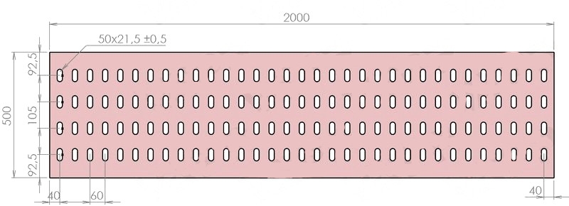 Plech děrovaný 2000 x 500/tl. 3 mm LO (105x60), ocel