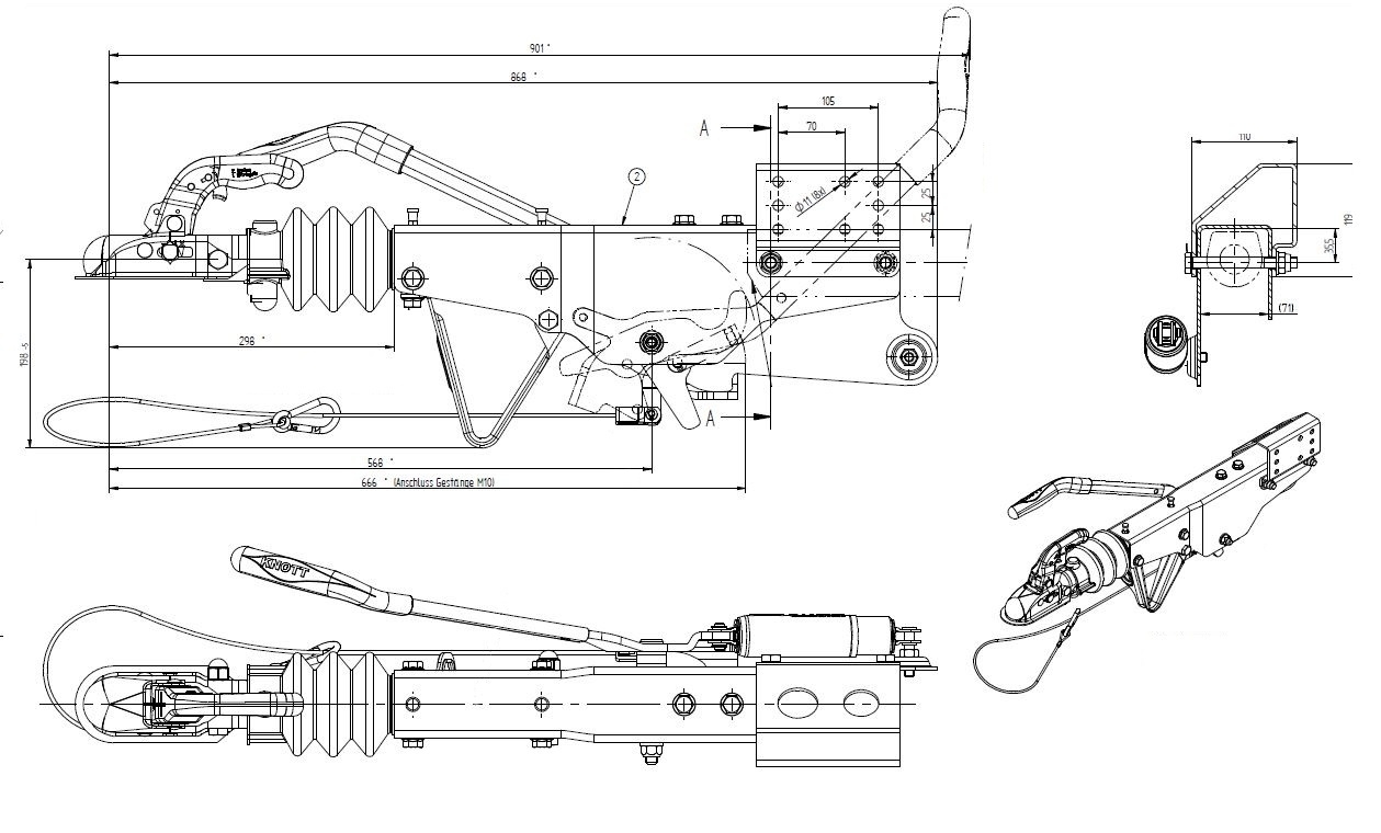 Nájezdová brzda KNOTT KRV 13C KH na jekl 70x70 mm + adaptér na 60x60 mm