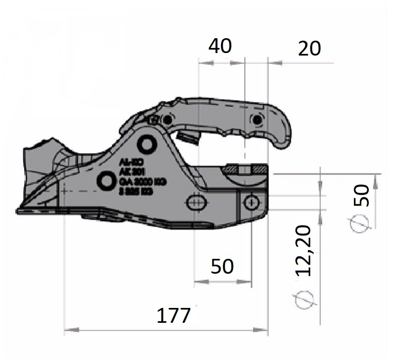 Tažná spojka AK 301 pr. 50 mm, 3000 kg, bez příslušenství