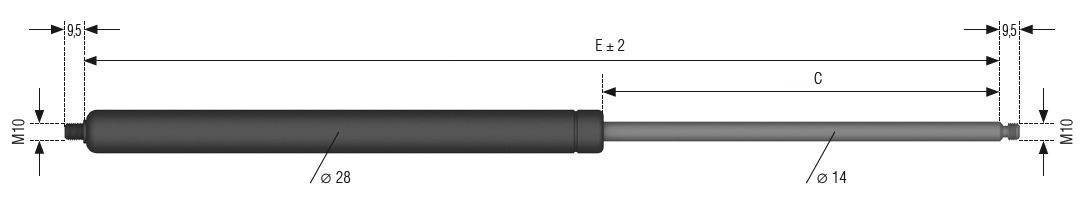 Plynová vzpěra AL-KO,E=468 mm, C=200 mm, 2500N, M10-M10