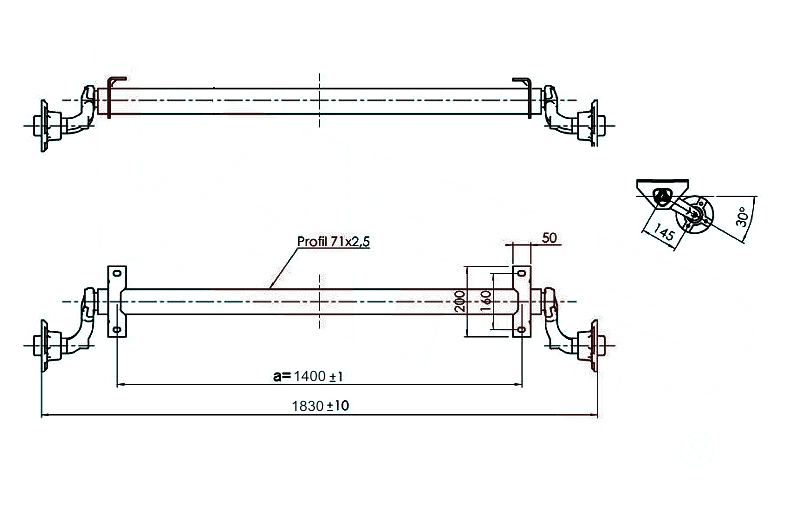Náprava AL-KO Optima UBR 700-5 Wasserd. (750 kg) a=1400 mm, 100x4