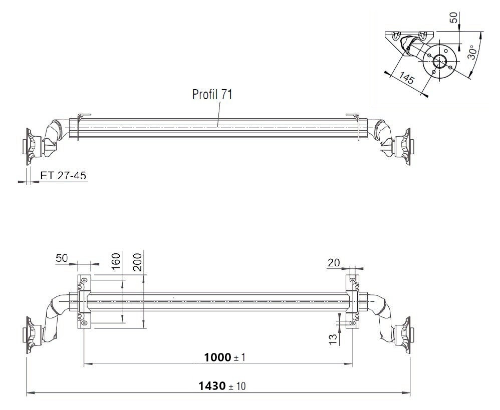 Náprava AL-KO UBR  700-5 (750 kg) a=1000 mm, 100x4, patky 50