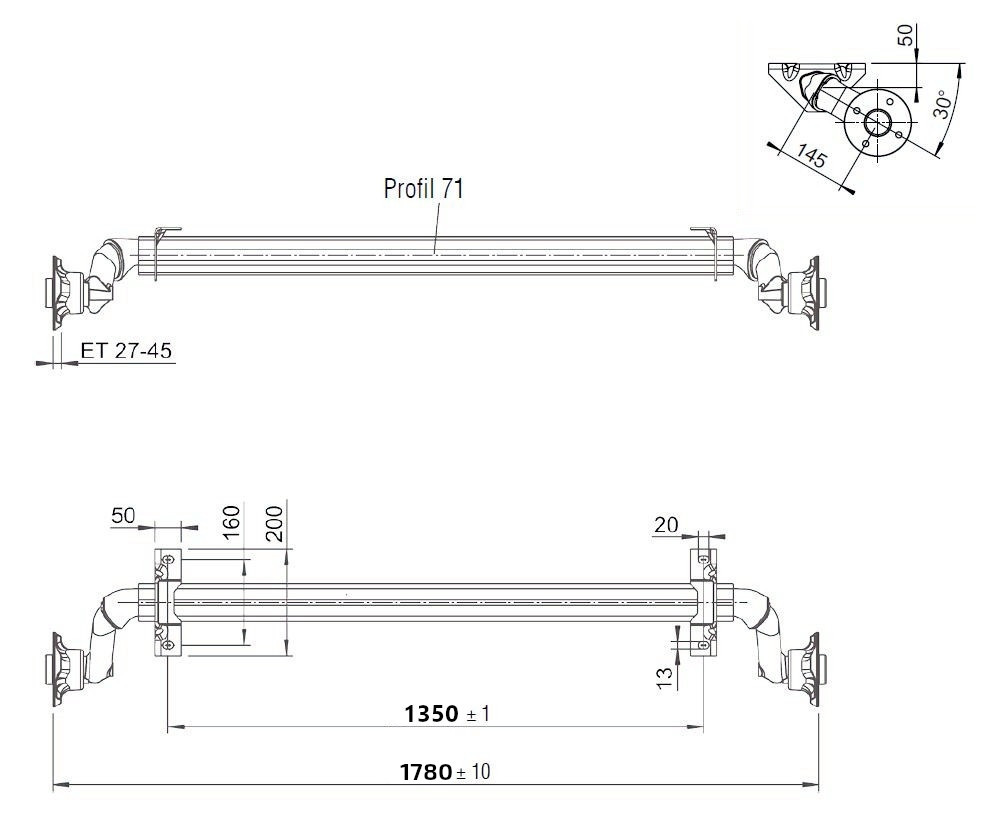 Náprava AL-KO UBR  700-5 (750 kg) a=1350 mm, 100x4, patky 50