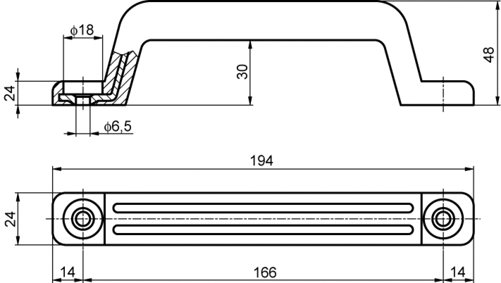 Madlo plastové černé 166 mm
