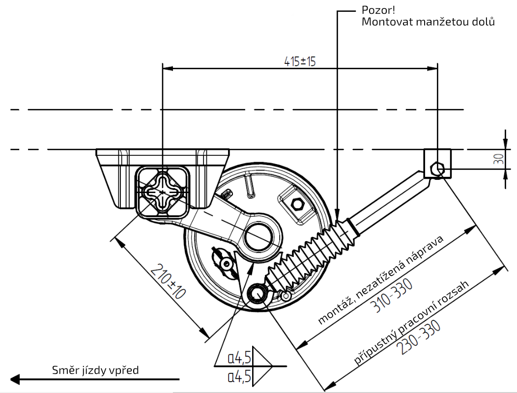 Tlumič k nápravě KNOTT (do 900kg/1 náprava) montáž za kolo, červený