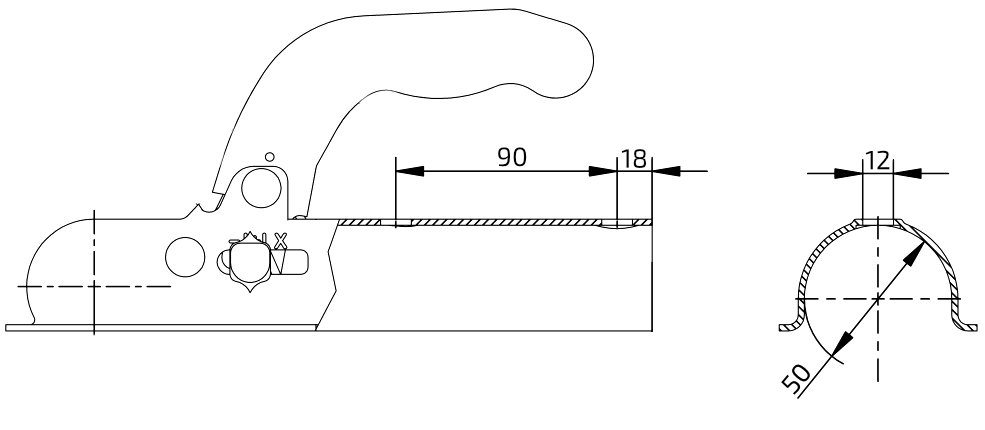 Tažná spojka KNOTT K 7,5 pr. 50 mm, 750 kg, vrtání 2xM12 vert.