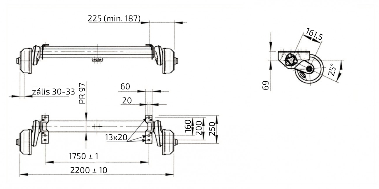 Náprava AL-KO Compact B 1200-6 (1350 kg) a=1750 mm, 112x5