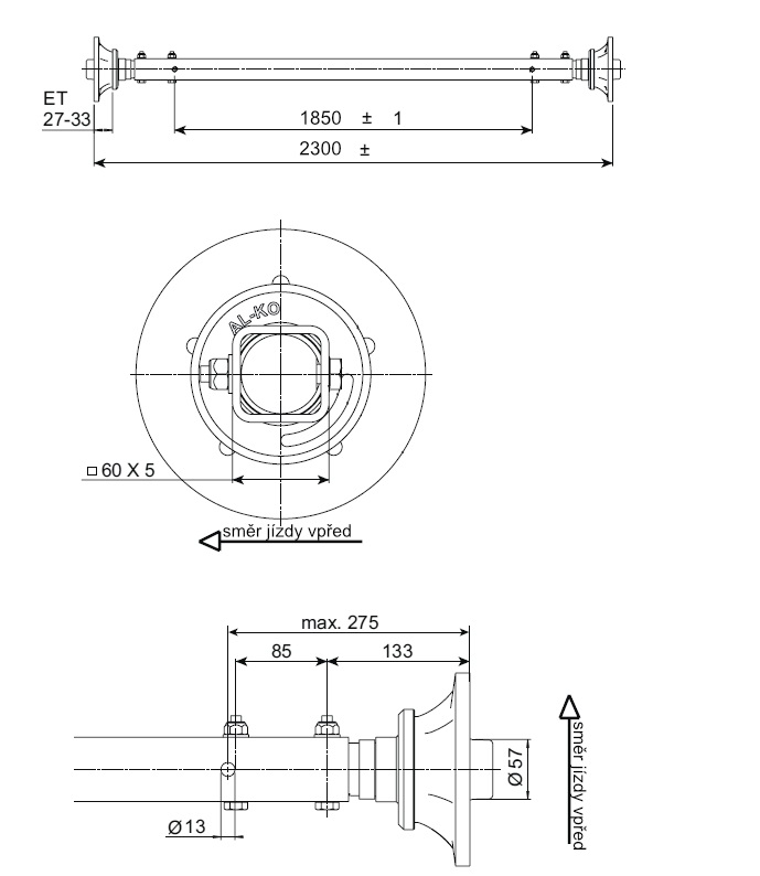 Náprava AL-KO Starr Plus LS (1500kg) a=1850 mm, 112x5