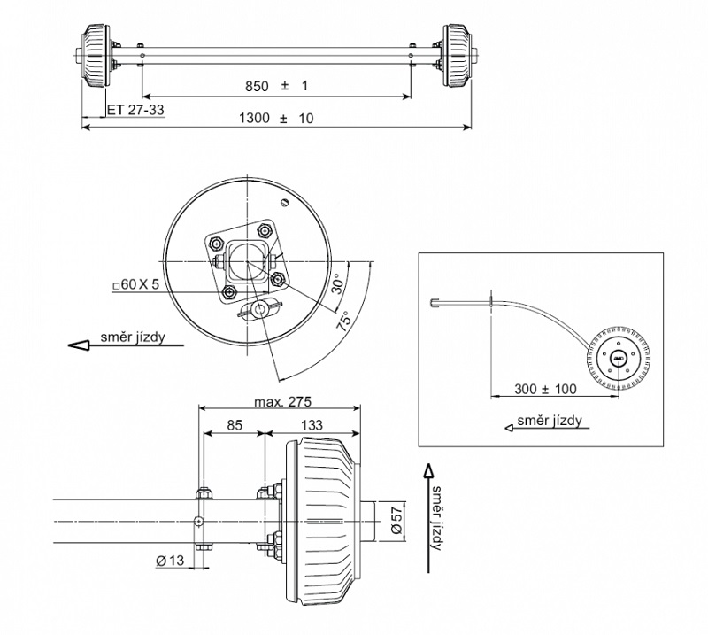 Náprava AL-KO Starr Plus BS (1500kg) a= 850 mm, 112x5