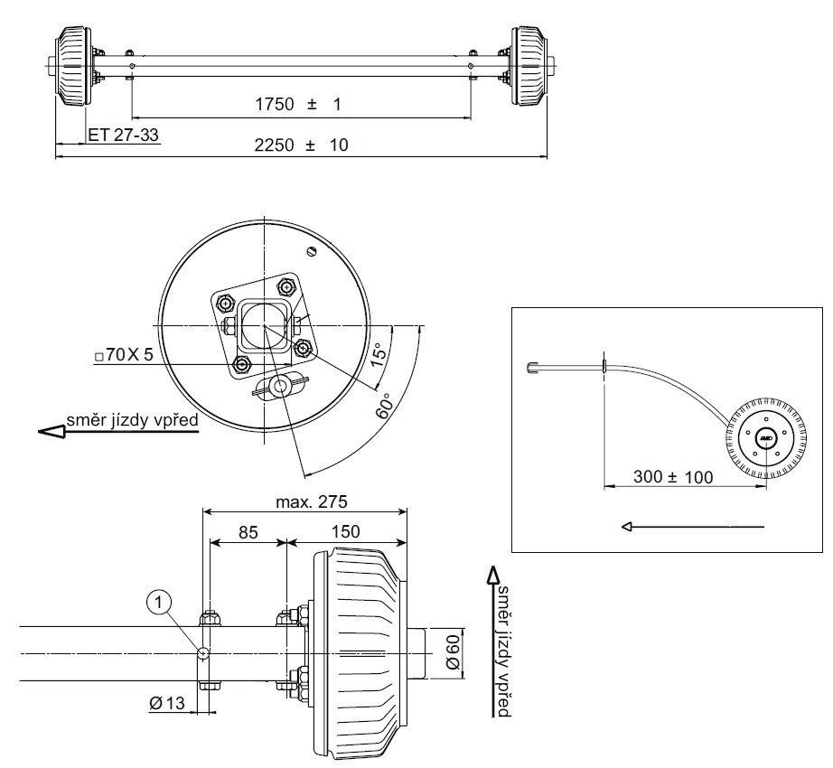 Náprava AL-KO Starr Plus BS (1800kg) a=1750 mm, 112x5