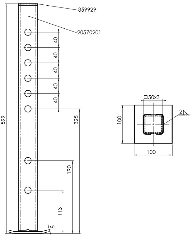 Opěrná noha pevná 50x50/600 AL-KO 400kg
