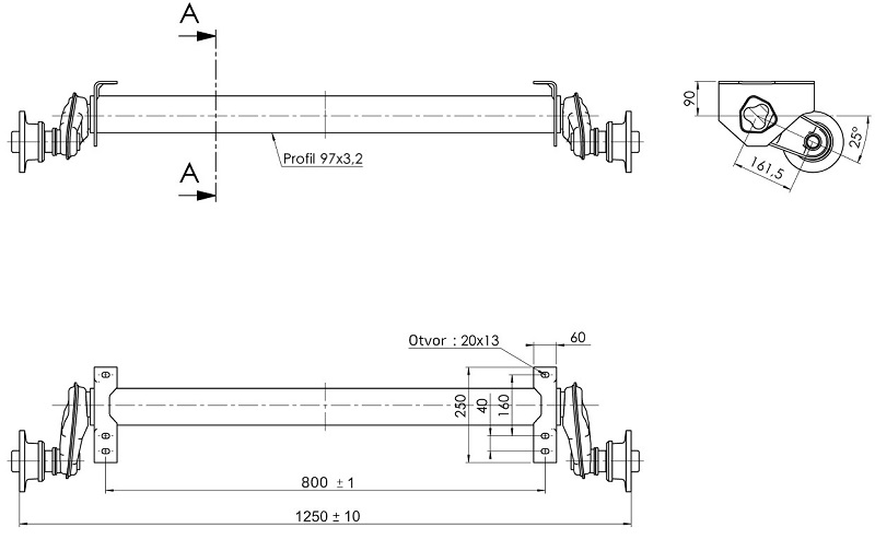 Náprava AL-KO UBR 1200-5 (1300 kg) a=800 mm, 100x4