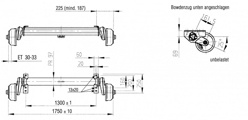 Náprava AL-KO Compact B 1600-3 (1500kg) a=1300mm, 112x5